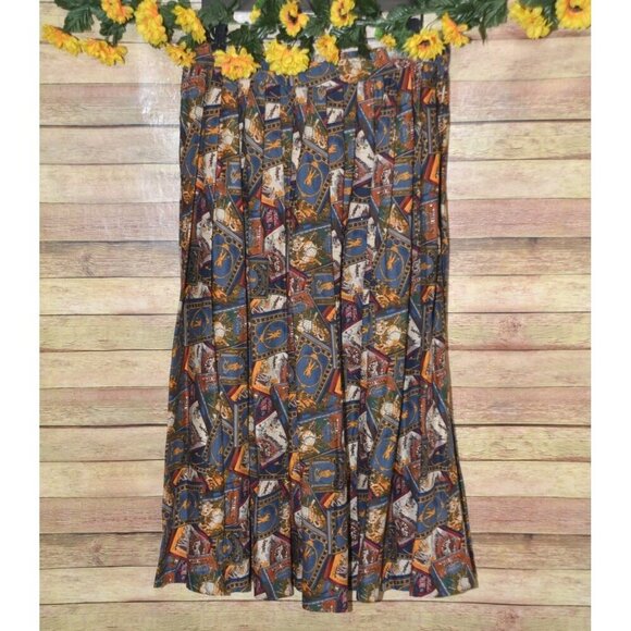 Vintage Eagle River Traders Ladies A-Line Brown Printed Maxi Skirt Size 16 - Picture 7 of 11